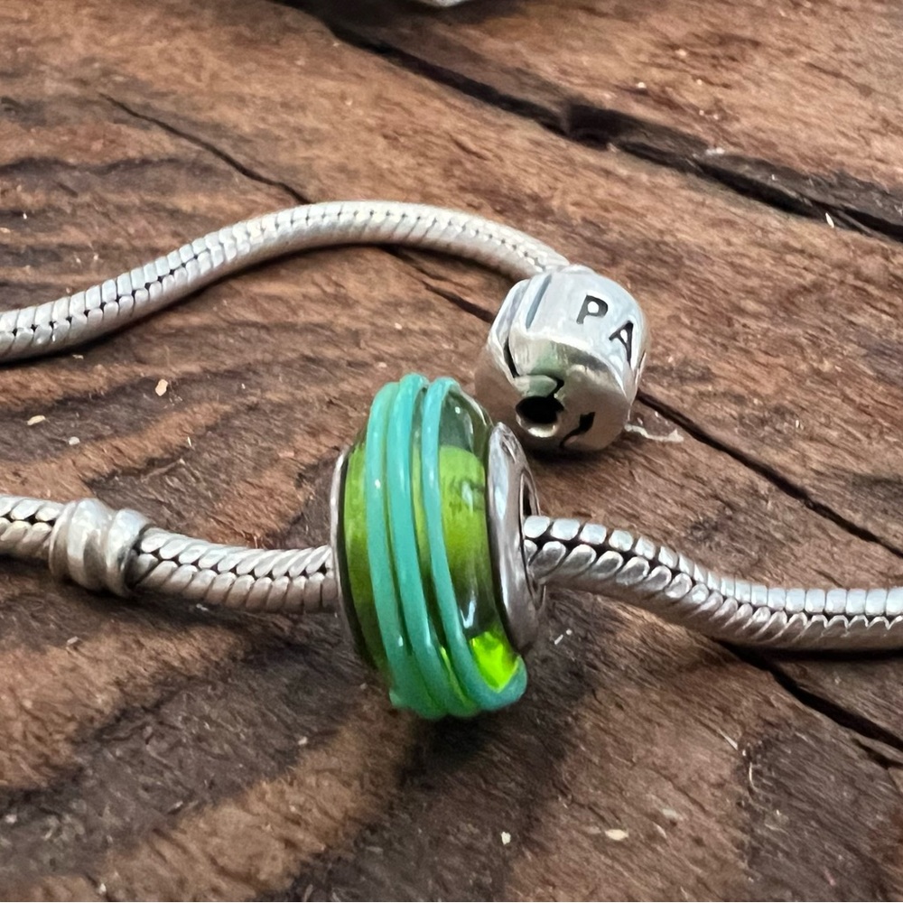 Authentic Pandora Charm Green Ribbon Murano Bead Glass Bead 790615 Beach Summer